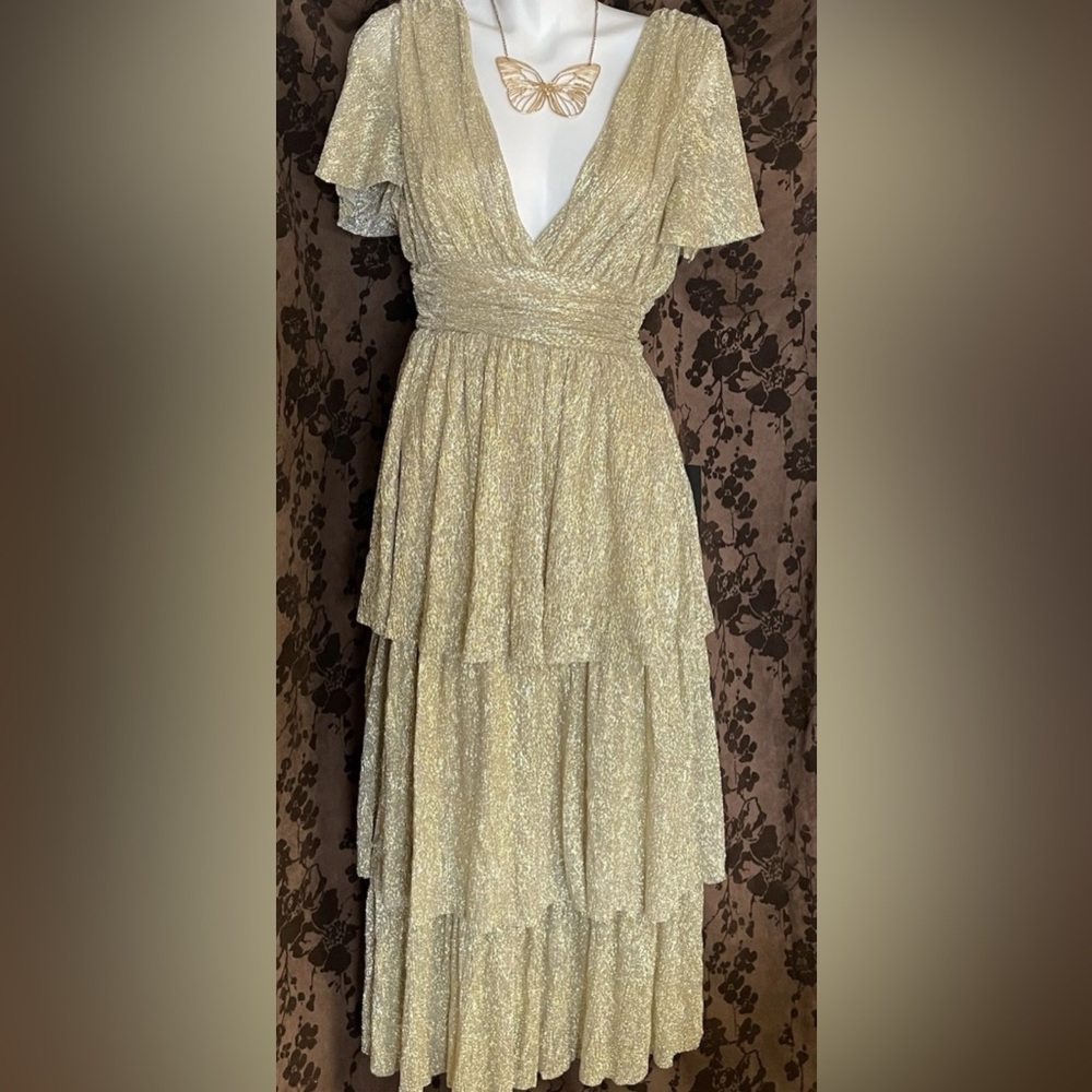 Lulu's Gold Tiered Dress